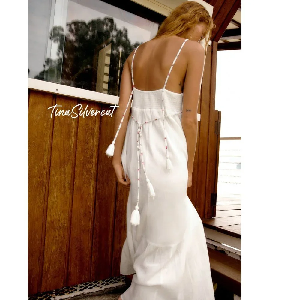 Zara White Strappy Maxi Dress Sz XL NWT